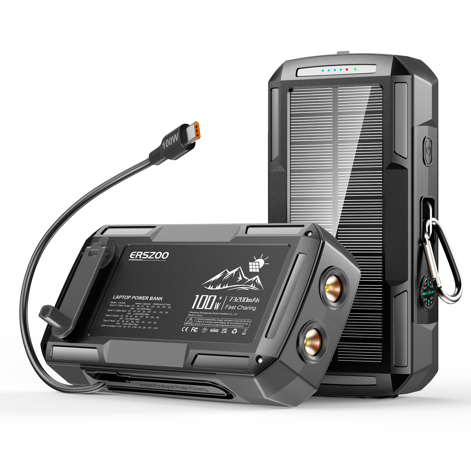 Solar Charger Panel Foldable - Solar Power Bank 73200mAh Hand Crank