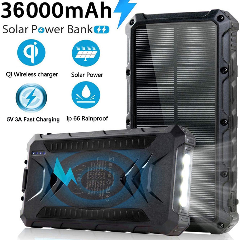 36000mAh Solar Power Bank Fast - Solar Charger Panel Foldable recension och pris
