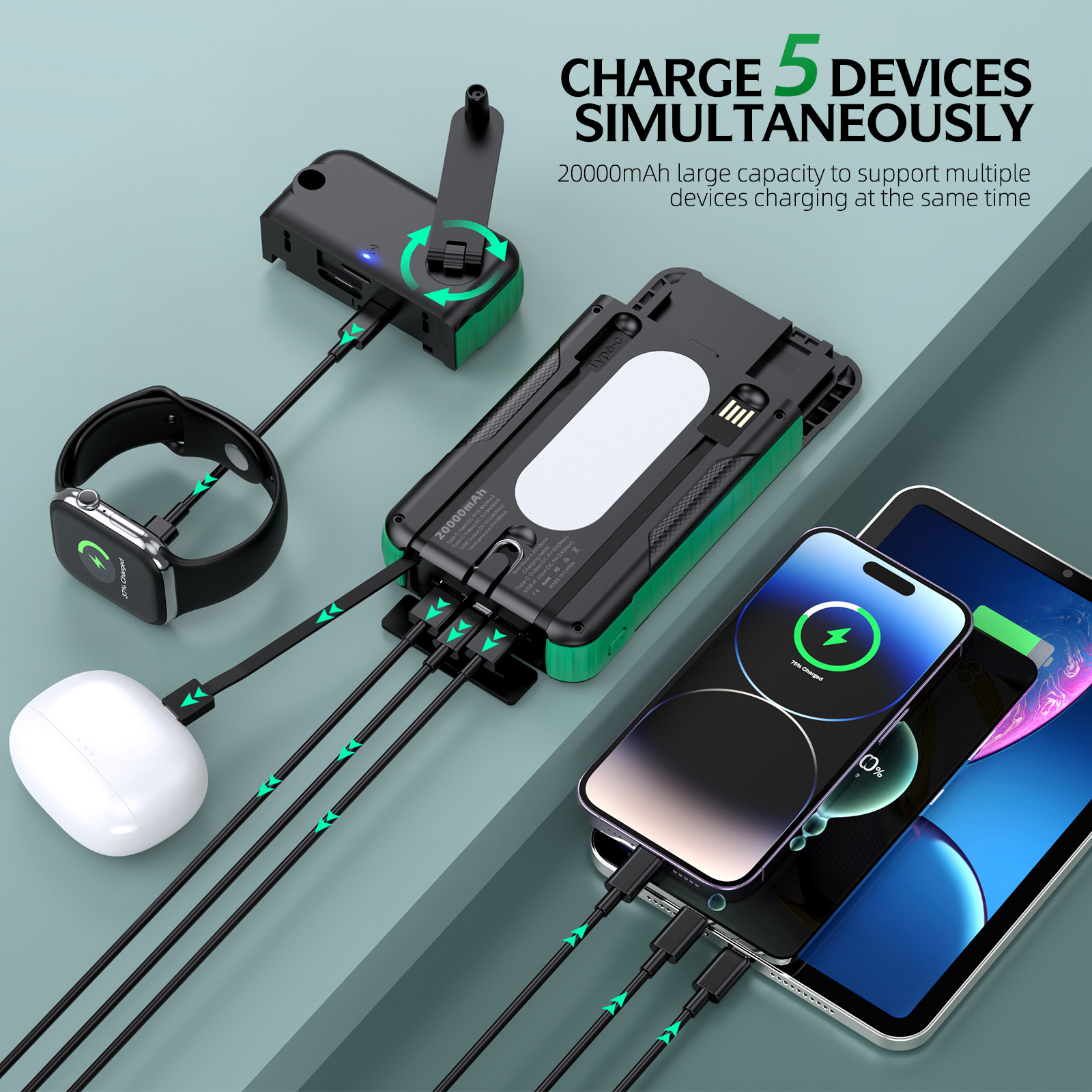 Hand Crank Solar Power Bank Ou - Solar Charger Panel Foldable recension och pris