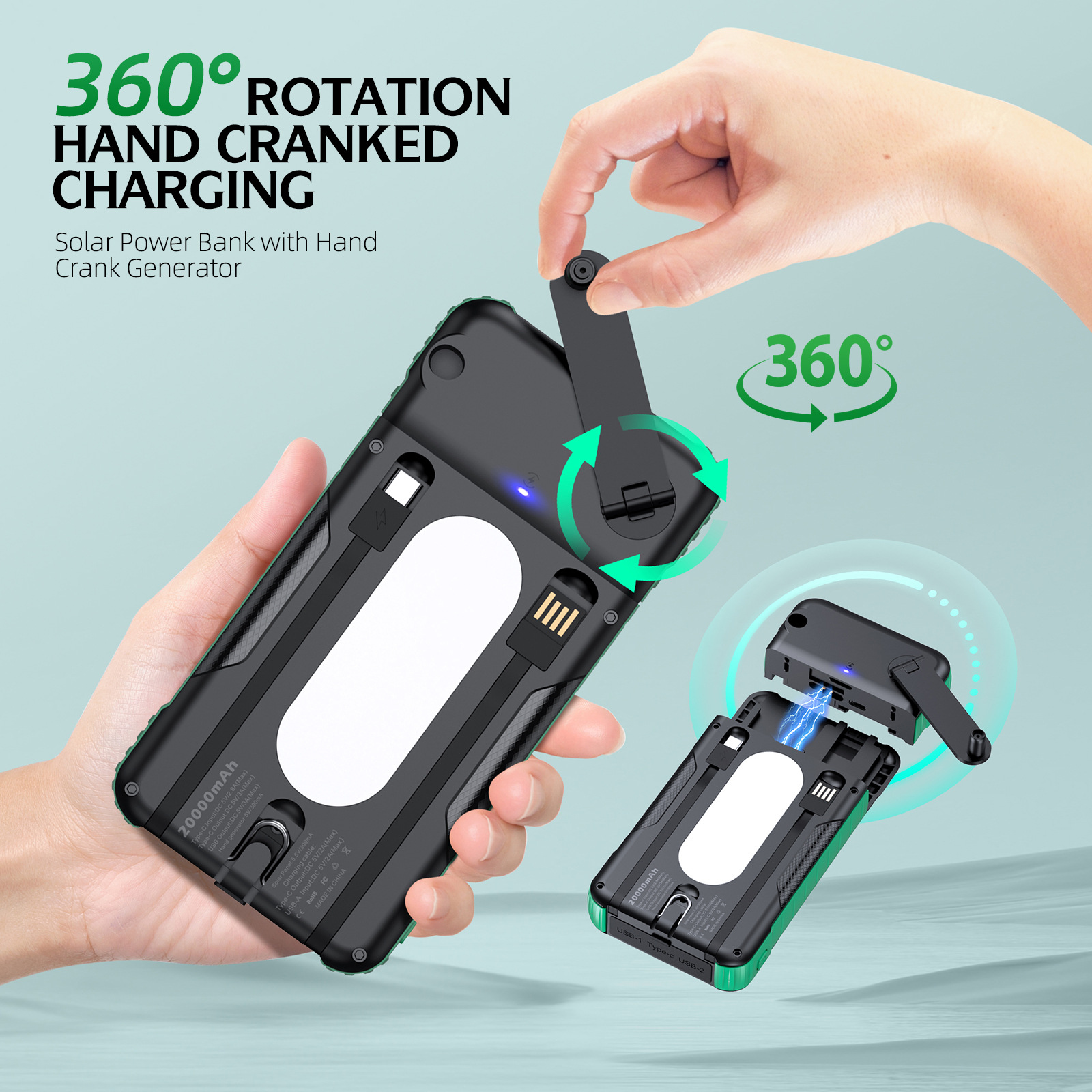 Hand Crank Solar Power Bank Ou - Solar Charger Panel Foldable recension och pris