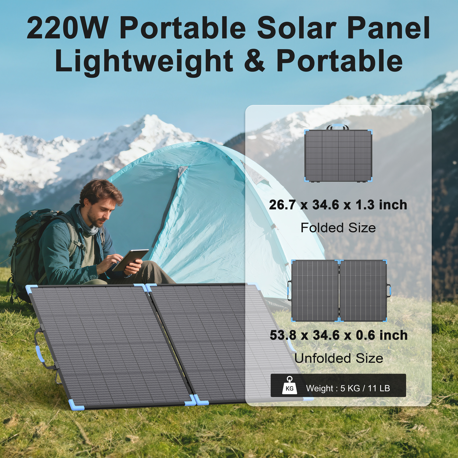 E-POWO 20V Bifacial Solar Pane - Solar Charger Panel Foldable recension och pris